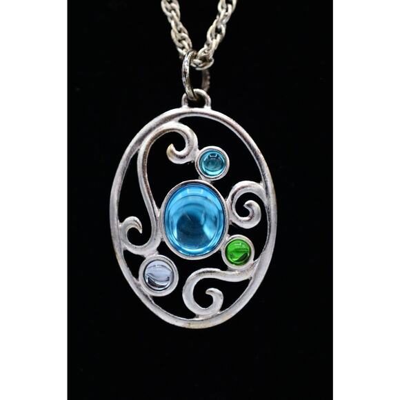 Givenchy Vintage Cabochon Necklace Pendant Blue Green Station Signed 1980s Bin8 - Picture 1 of 12